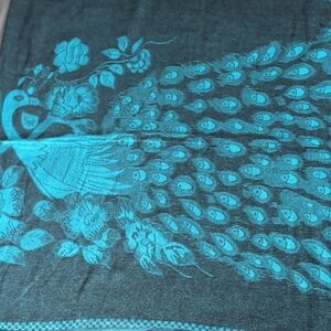 Pashmina Turquoise Scarf/Wrap/Shawl Peacock Fringes